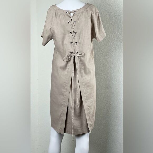 Theory Linen Blend Lace Back Raglan Shift Dress - Picture 3 of 9